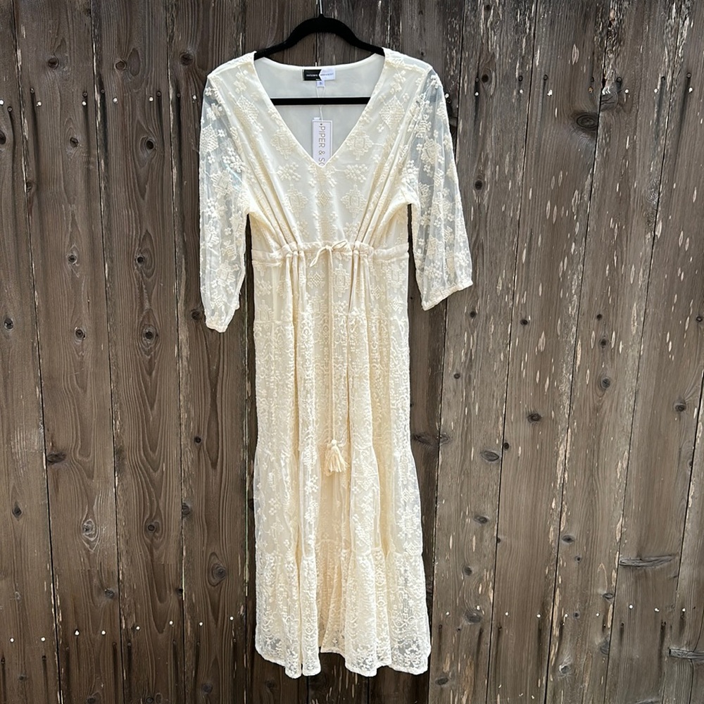 Piper & Scoot embroidered cream maxi dress (S)